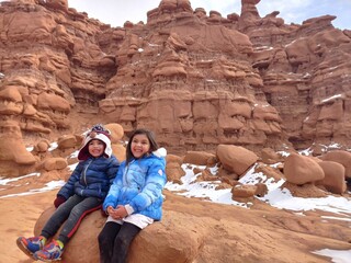 Children in Goblin Valley, Utah
