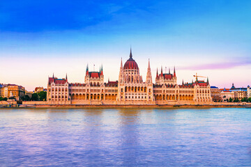 City landscape - view of the Hungarian Parliament Building in the historical center of Budapest on...
