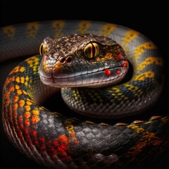 Fototapeta premium Snake closeup with beautiful eyes. Generative AI