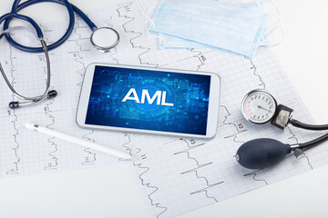 Close-up view of a tablet pc with medical abbreviation