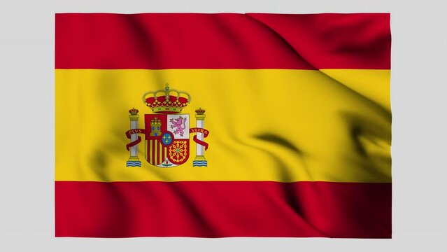 Flag of Spain waving isolated by the alpha channel(transparent background).Highly detailed fabric texture. Seamless loop in full 4K resolution.Spanish flag.