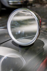 Rearview mirror on a retro car