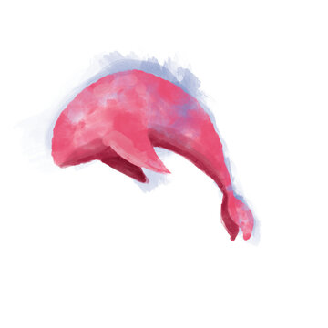 Big, pink whale. Imitation of watercolor. Paint splatter. Drawn in digital.