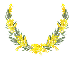 Floral mimosa flowers wreath. Spring flowers template - obrazy, fototapety, plakaty