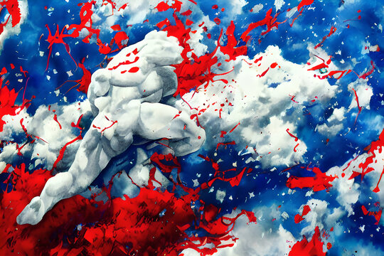 Red White Blue Grungey Clouds Background Template