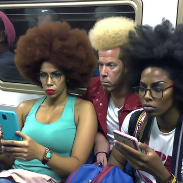 Concepto gente joven absorta en las nuevas tecnolog&iacute;as , absortos mirando los m&oacute;viles y las redes sociales, generada con inteligencia artificial