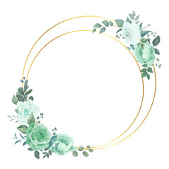 Golden Frames With Green Flowers White Background