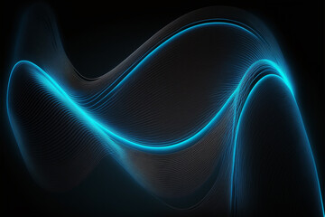 Abstract neon wave. Blue neon linear wave on black background. Modern abstract background. Generative AI
