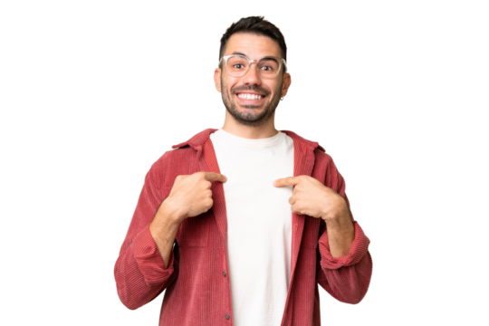Young handsome caucasian man over isolated chroma key background with surprise facial expression