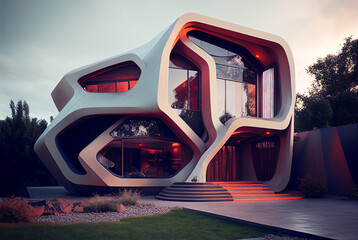 futurist white and red house 