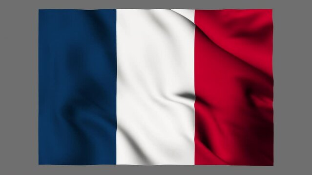 Flag of France waving isolated by the alpha channel(transparent background).Highly detailed fabric texture. Seamless loop in full 4K resolution.French flag.