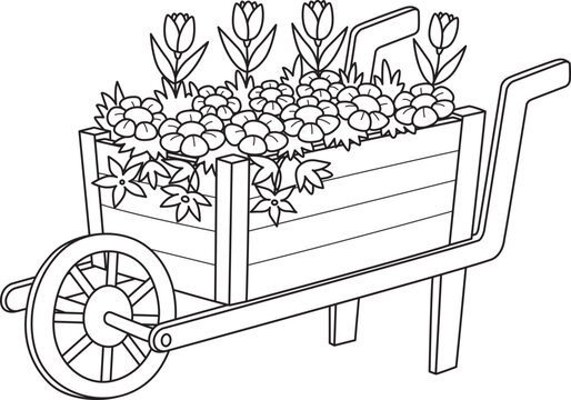 black and white wheelbarrow with flowers clip art preview