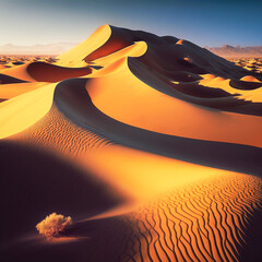 Sand dunes in the desert. Arid landscape of the desert. Art created with Generative AI technology