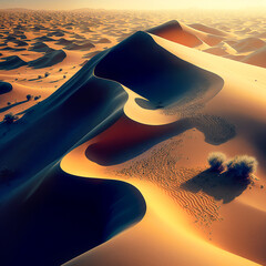 Sand dunes in the desert. Arid landscape of the desert. Art created with Generative AI technology