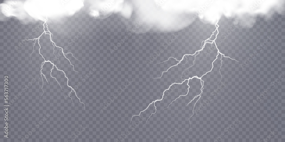 Poster realistic lightning. light effect of electric discharge. lightning for web design and illustrations.