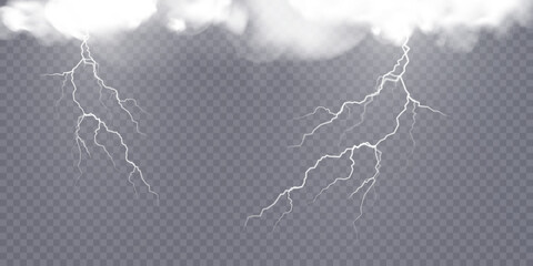 Realistic lightning. Light effect of electric discharge. Lightning for web design and illustrations.