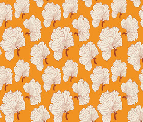 Beautiful flowers vector repeat pattern with deep yellow color background