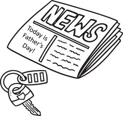 Newspaper and Key Isolated Coloring Page for Kids