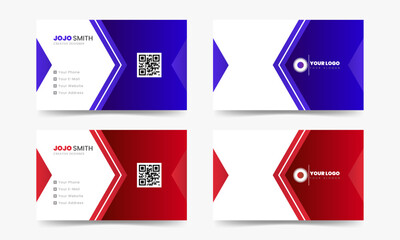 Blue red 3D modern creative business card, horizontal simple clean template vector design template with triangles.