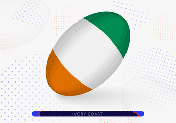 Rugby ball with the flag of Ivory Coast on it. Equipment for rugby team of Ivory Coast.