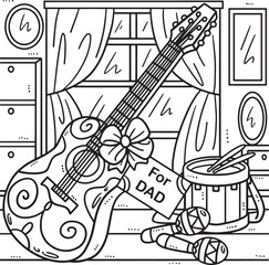 Fathers Day Gift Guitar Coloring Page for Kids