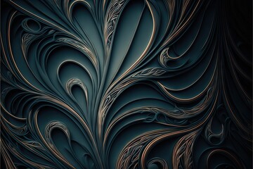  a computer generated image of a blue and gold swirl design on a black background with a black background and a white background with a black border and gold border with a white border. Generative AI