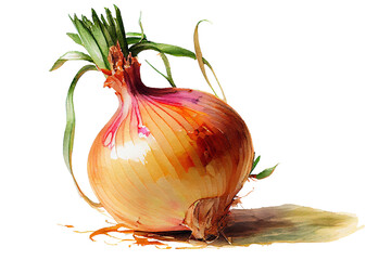 Onion on a white background, watercolor drawing. Generative AI.