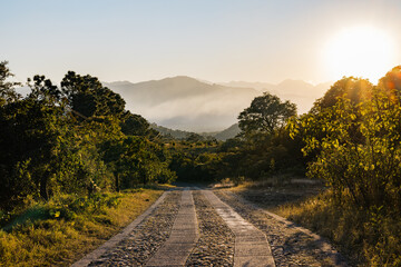 road in the mountains sunset Mexico