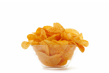 Potato chips in a bowl isolated on white background