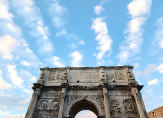 Fototapeta na wymiar Arch of Constantine from low angle with blue sky