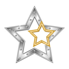 Gold star in silver on a white background