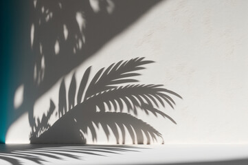 Palm Tree Frond Leaf Shadow Casting on a Grey Tropical Concrete Wall