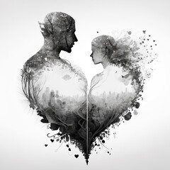 Heart. Double exposure heart. love poster. generative ai. valentines day background. - obrazy, fototapety, plakaty