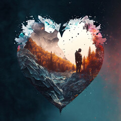 Heart. Double exposure heart. love for nature poster. generative ai. valentines day background