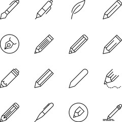 Pencil line icon set. Vector signs of various pencils and pens. Editable strokes. Perfect for stores, internet shops, UI, design, articles, books