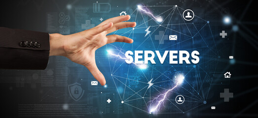 Hand pointing at inscription concept