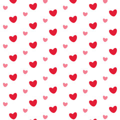 Little red and pink hearts on white backdrop. Valentine's Day. Romantic pattern. Cute seamless background. Decorating for a wedding, birthday, other holiday. Vector illustration. Vector illustration