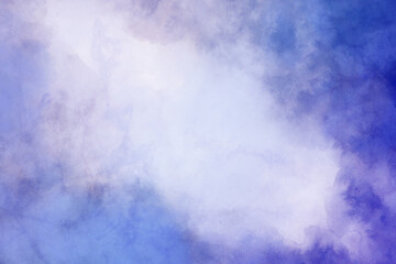 Purple blue and white background, watercolor sky or heaven concept, pastel Easter design, puffy clouds or storm border in watercolor texture 