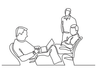 continuous line drawing vector illustration with FULLY EDITABLE STROKE of job interview