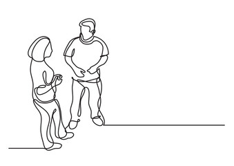 continuous line drawing vector illustration with FULLY EDITABLE STROKE of man woman talking