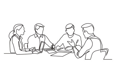 continuous line drawing vector illustration with FULLY EDITABLE STROKE of office workers business meeting