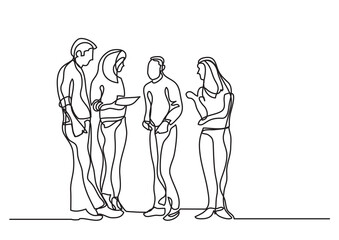 continuous line drawing vector illustration with FULLY EDITABLE STROKE of one line drawing coworkers talking
