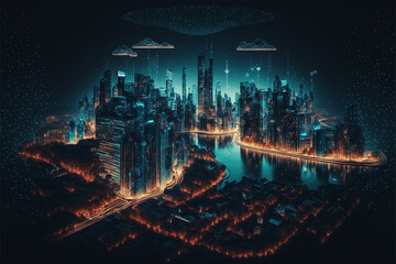 Futuristic abstract city a hub of technology and progress. Metaverse cyber concept idea. Innovation and advancement. Ai generated