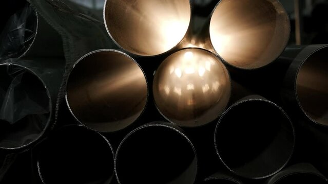 Round metal blank, metal blank, warehouse of metal billets at the factory.