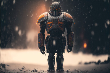 robot walking in the rain