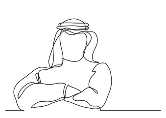 continuous line drawing vector illustration with FULLY EDITABLE STROKE of  confident arab businessman in keffiyeh