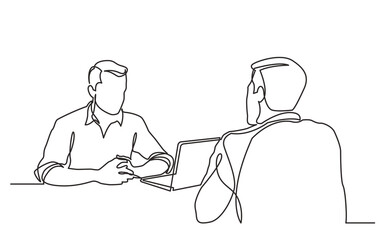 continuous line drawing vector illustration with FULLY EDITABLE STROKE of  job interview scene