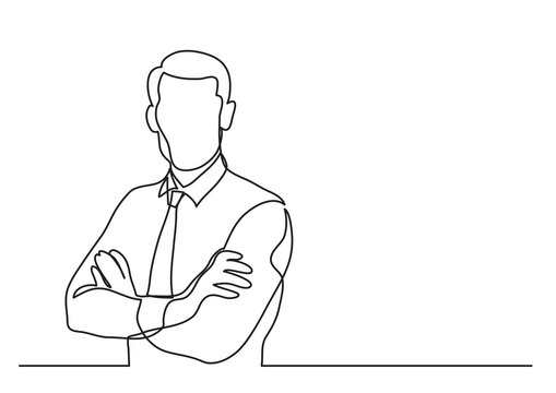 continuous line drawing vector illustration with FULLY EDITABLE STROKE of  confident businessman