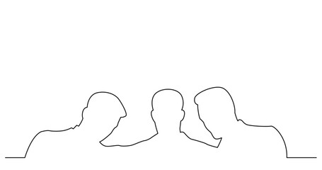 continuous line drawing vector illustration with FULLY EDITABLE STROKE of  of three business persons meeting