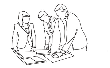 continuous line drawing vector illustration with FULLY EDITABLE STROKE of  office workers editing documents